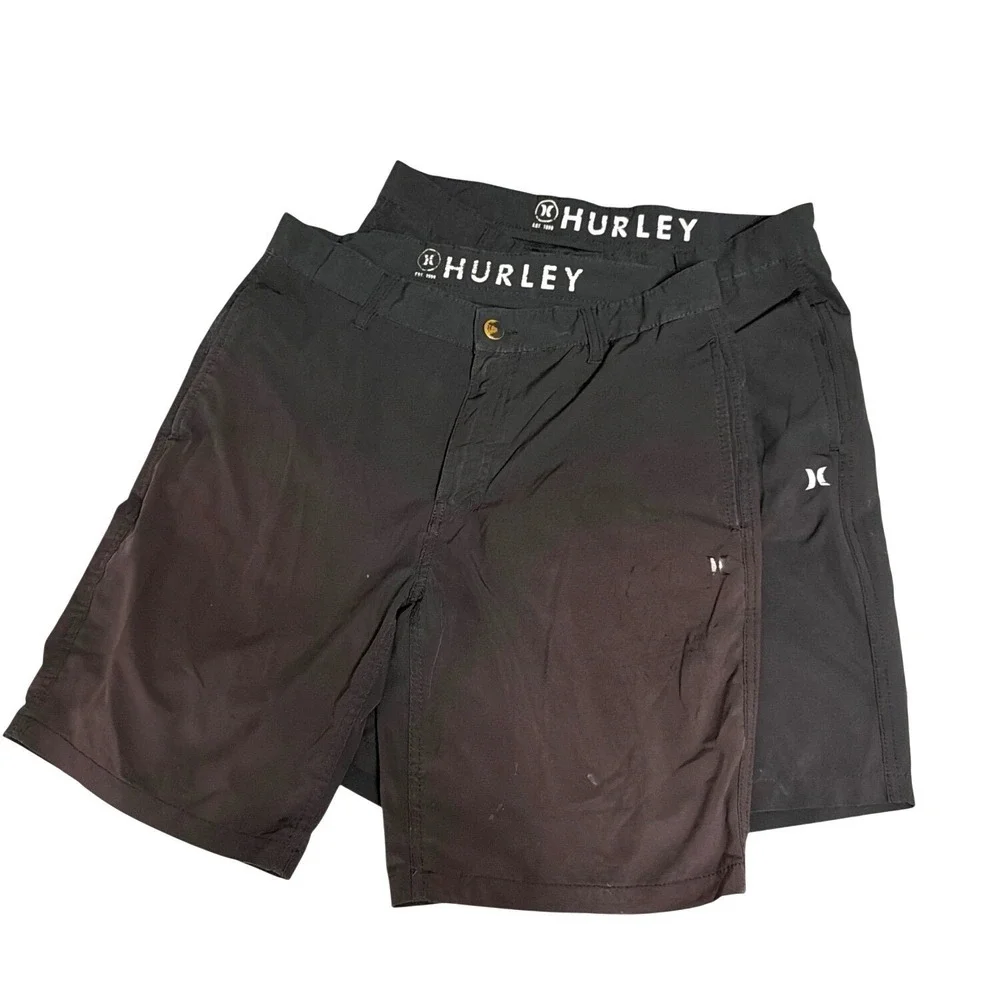 2-Hurley Mens Black Boardshorts Size 32 Lightweight Polyester Blend
